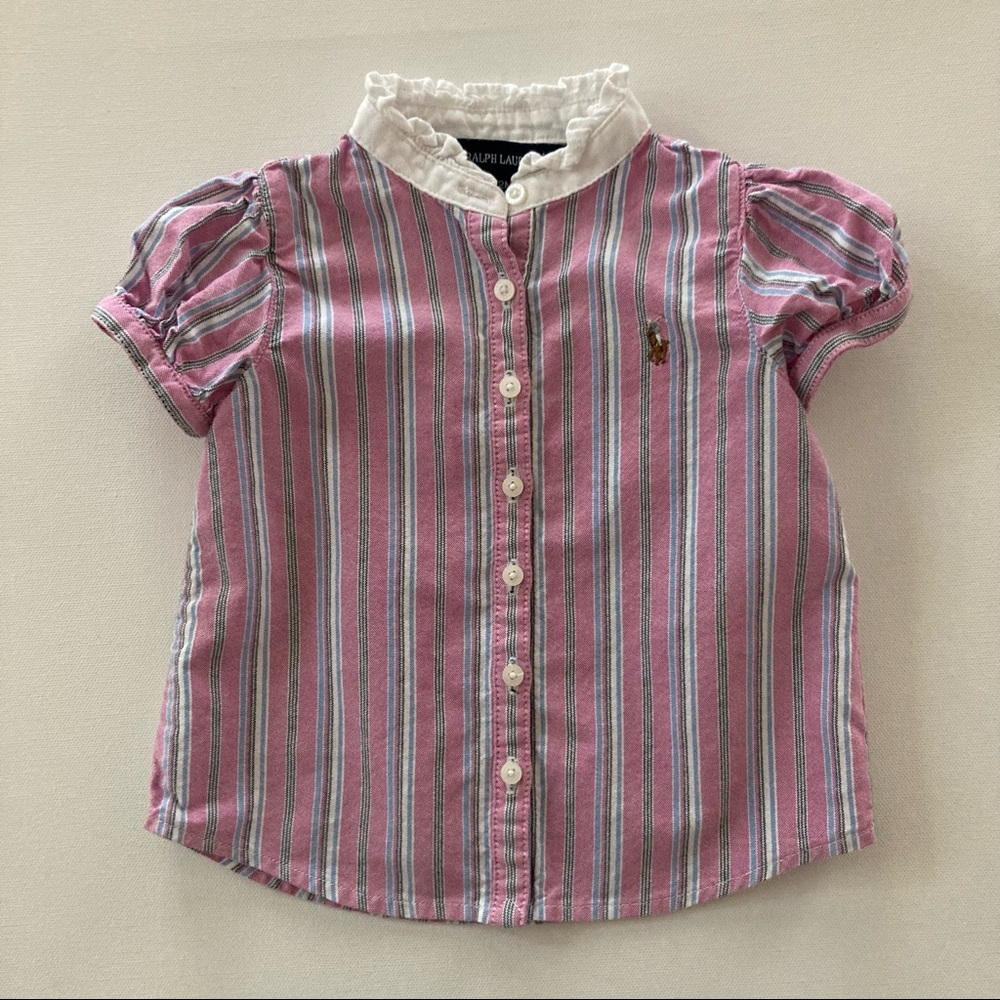 Ralph Lauren Baby Girl 12 Months Pink Stripe Shirt Top Spring Preppy